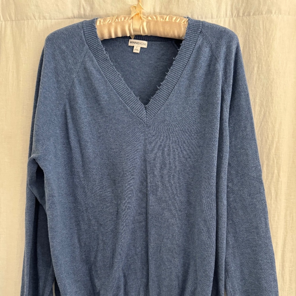 Minnie Rose v neck cotton cashmere sweater